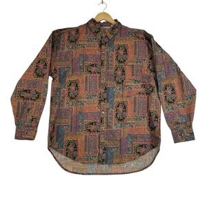 JAZZMAN Vintage / abstract long sleeveless button down shirt. Size medium